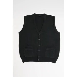 Woolen World Cepli V Yaka Battal (Büyük Boy) Düğmeli Yünlü Triko Yelek