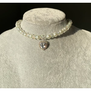 Pinky Lady Incili Parlak Taşlı Şeffaf Kalp Kolye