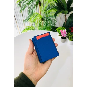 Unisex Mat Mavi Deri Otomatik Mekanizmalı Kişiye Özel Kartlık Cüzdan