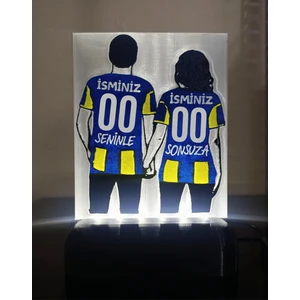 3D Dönüşüm Atölyesi Sevgiliye - Eşe  Isme Özel Sarı-Lacivert Forma Desenli Dekoratif LED Lamba - Kablolu