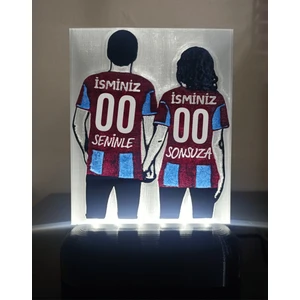 3D Dönüşüm Atölyesi Sevgiliye - Eşe  Isme Özel Bordo-Mavi Forma Desenli Dekoratif LED Lamba - Kablolu