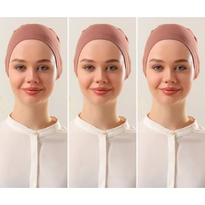 Melodi Scarf Kadın Tesettür Dikişsiz Set Bone Tarçın 3 Adet Bağlamalı Penye Bone