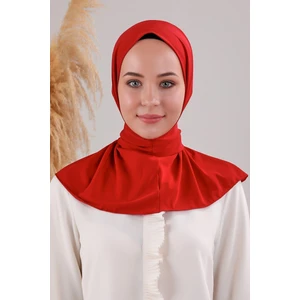 Melodi Scarf Kadın Tesettür Pratik Çıtçıtlı Sandy Fular Hazır Deniz Havuz Uyumlu Bone Kırmızı
