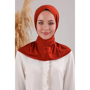 Melodi Scarf Kadın Tesettür Pratik Çıtçıtlı Sandy Deniz Havuz Uyumlu Fular Hazır Bone Kiremit