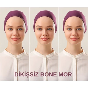 Melodi Scarf Kadın Tesettür Dikişsiz Set Bone Mor 3 Adet Bağlamalı Penye Bone