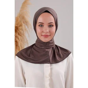 Melodi Scarf Kadın Tesettür Pratik Çıtçıtlı Sandy Fular Hazır Deniz Havuz Uyumlu Bone Kahverengi
