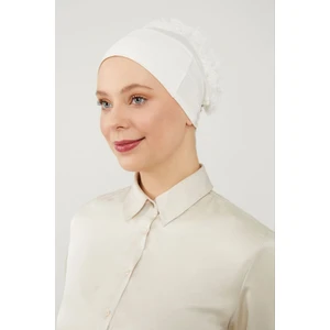 Melodi Scarf Kadın Tesettür Silikonlu Kaymaz Fırfırlı Dolgulu Topuz Bone Ekru