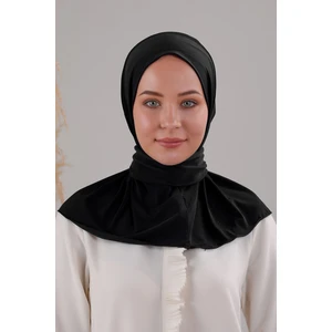 Melodi Scarf Kadın Tesettür Pratik Çıtçıtlı Sandy Fular Hazır Deniz Havuz Uyumlu Bone Siyah