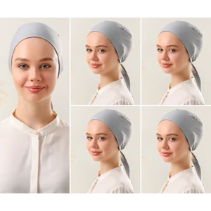 Melodi Scarf Kadın Tesettür Dikişli Set Bone Açık Gri 5 Adet Bağlamalı Penye Bone
