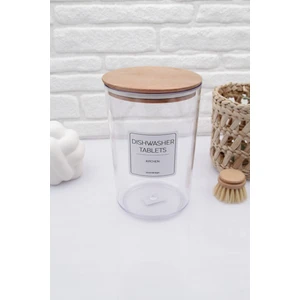 Bulaşık Makinesi Tablet Deterjan Kavanozu/kutusu Ahşap Vakumlu Kapak 2300 ml