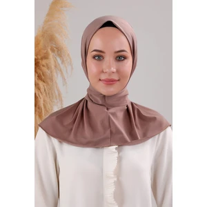 Melodi Scarf Kadın Tesettür Pratik Çıtçıtlı Sandy Fular Hazır Deniz Havuz Uyumlu Bone Sütlü Kahve