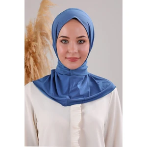 Melodi Scarf Kadın Tesettür Pratik Çıtçıtlı Sandy Fular Hazır Deniz Havuz Uyumlu Bone Indigo