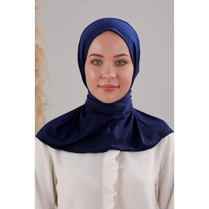 Melodi Scarf Kadın Tesettür Pratik Çıtçıtlı Sandy Fular Hazır Deniz Havuz Uyumlu Bone Lacivert