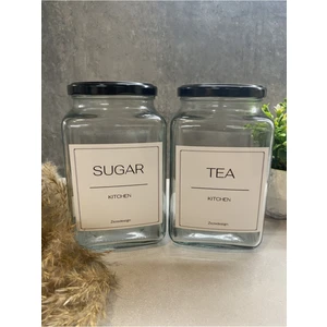 Zeze Desing Çay ve Şeker Kavanozu Cam Siyah Metal Kapak 1000 ml