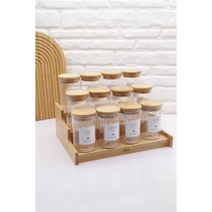 Bambu Stant'lı & 12'li Cam Baharatlık Seti 300ML