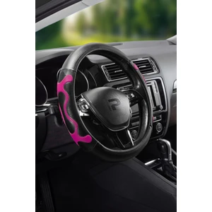 3D Silikon-Karbon Lüks Geçmeli Direksiyon Kılıfı / Siyah Pembe