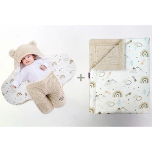 0-4 Ay Bebek Dış Kundak ve Battaniye Seti Wellsoft Bej (Gökkuşağı Desenli)