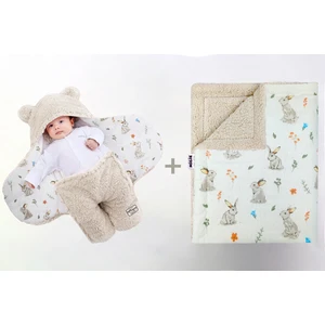 0-4 Ay Bebek Dış Kundak ve Battaniye Seti Wellsoft Bej (Tavşan Desenli)
