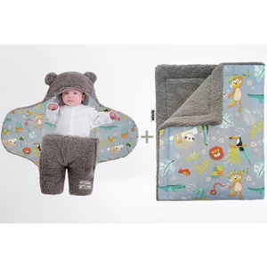 0-4 Ay Bebek Dış Kundak ve Battaniye Seti Wellsoft Gri (Orman Hayvanları Desenli)