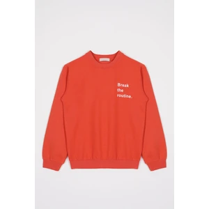 Bisiklet Yaka Uzun Kol Yazı Baskılı Kiremit Renk Erkek Çocuk Sweatshirt