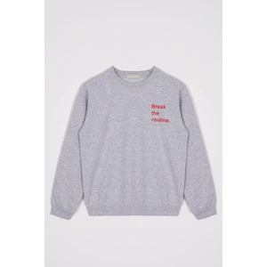 Bisiklet Yaka Uzun Kol Yazı Baskılı Gri Renk Erkek Çocuk Sweatshirt