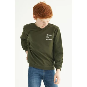Erkek Çocuk Haki Renkli Break The Routine Baskılı Uzun Kollu Sweatshirt