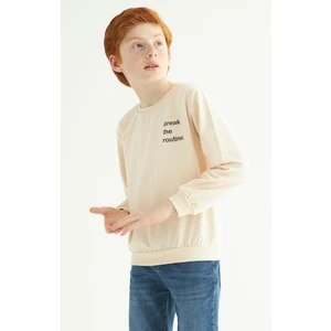 Erkek Çocuk Bej Renkli Break The Routine Baskılı Uzun Kollu Sweatshirt