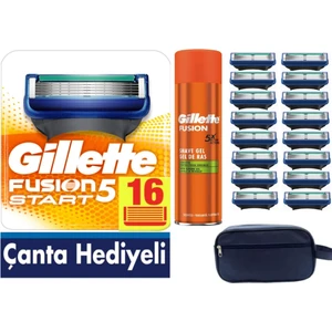 Fusion Start 16 Yedek Tıraş Bıçağı - Gillette Fusion 200 ml Jel - Çanta