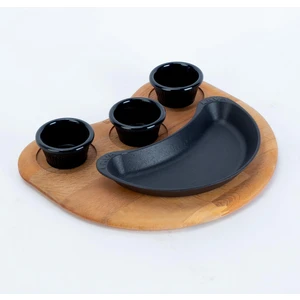 Döküm Böbrek Formlu Fajita Tabağı Kayın Servis Ahşabı Ölçü 10x20cm. (Sos Kapları Dahil Değildir.)