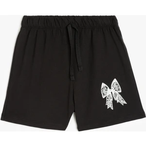 Beli Lastikli Kelebek Baskılı Pamuklu Basic Şort