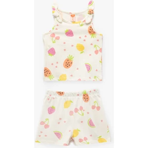 Pamuklu Meyve Desenli 2'li Şort ve Tişört Seti