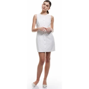 Düğmeli Kolsuz Yuvarlak Yaka Çift Cepli Pamuklu-Viskon Mini Elbise