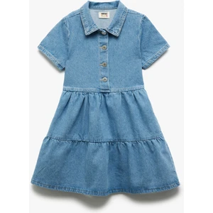 Pamuklu Kısa Kollu Gömlek Yaka Denim Elbise