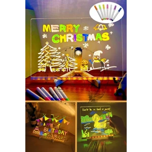 Biton Toptan Büyük Boy 30 x 20 cm Neon Mesaj Panosu LED Işıklı Yazı Çizim Tahtası Standlı 7 Keçeli Kalemli