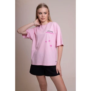 Muse Oversize Pembe Yıldız Baskılı Tişört – %100 Pamuk Trendy, Rahat ve Şık – Unisex Günlük Giyim