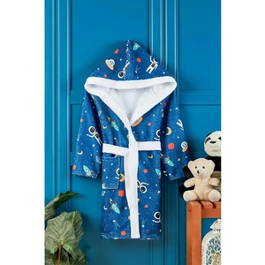 Vevien Home Uzay Desen Dijital Baskılı Çocuk Bornozu 3-4 Yaş