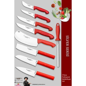 Silver Pro Serisi Mutfak Bıçak Seti 9 Parça Et Ekmek Sebze Salata Börek Bıçağı Masatı (MFP-408)
