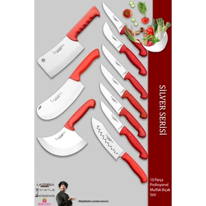 Silver Pro Serisi Mutfak Bıçak Seti 10 Parça Et Ekmek Sebze Soğan Börek Şef Bıçağı Satırı (MFP-369)