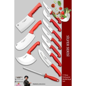 Silver Pro Serisi Mutfak Bıçak Seti 11 Parça Et Ekmek Sebze Börek Şef Bıçağı Masatı Satırı (MFP-784)