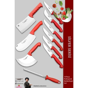 Silver Pro Serisi Mutfak Bıçak Seti 10 Parça Et Ekmek Sebze Soğan Börek Bıçağı Satırı (MFP-001)