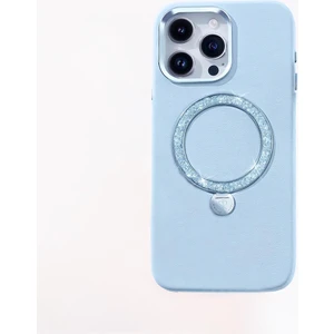 iPhone 15 Pro Kılıf Magsafe Şarj Özellikli Standlı Suni Deri Dancing Circle Serisi Kapak Mavi