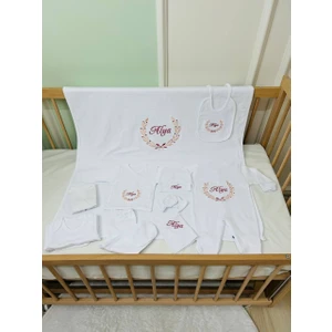 Insta Bebe Nakış Işlemeli Isimli Hastane Çıkış Seti %100 Pamuk Beyaz Onlu Set