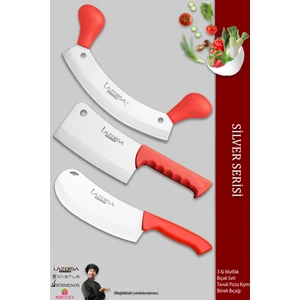 Silver Serisi Pide Börek Mutfak Bıçağı Salata Pizza Bıçak Kıyma Ve Tavuk Satırı 3 Lü Set ( Mft-376 )