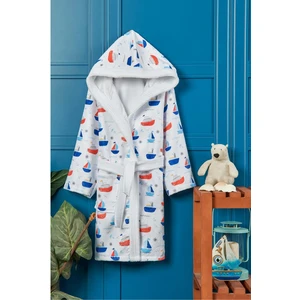 Vevien Home Sea Ship Dijital Baskılı Çocuk Bornozu 3-4 Yaş