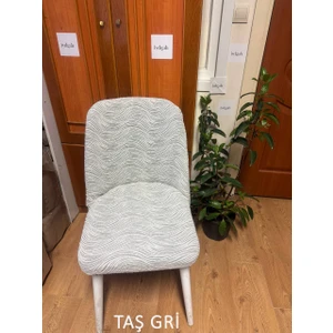 Lüks Jakarlı Su Yolu Desen Oval Sandalye Örtüsü. Lastikli Yuvarlak Sandalye Kılıfı 1.adet Taş Gri