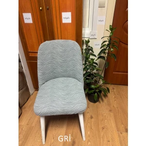 Lüks Jakarlı Su Yolu Desen Oval Sandalye Örtüsü. Lastikli Yuvarlak Sandalye Kılıfı 1.adet Gri