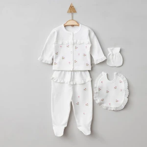 Milays Life Home Collection Milays Kids Gaye Kız Bebek Çiçek Desenli Yenidoğan 5li Zıbın  Seti