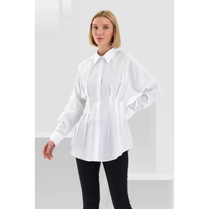 Kadın Belden Oturtmalı Pileli Tunik Beyaz Gömlek