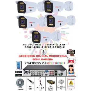 5 Li Sesli Güvenlik Kamerası 5 Mp Gece Renkli Yüz ve Araç Tanımalı Full Hd Kamera Sistemi