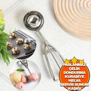 Paslanmaz Çelik Dondurma Kaşığı | Kurabiye Helva Servis Sunum Top Dondurma Kaşığı